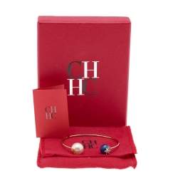 Pre Owned Carolina Herrera Jasmine Duo Pearl & Lapis Lazuli Cuff Bracelet