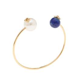 Pre Owned Carolina Herrera Jasmine Duo Pearl & Lapis Lazuli Cuff Bracelet
