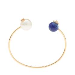 Pre Owned Carolina Herrera Jasmine Duo Pearl & Lapis Lazuli Cuff Bracelet
