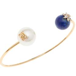 Pre Owned Carolina Herrera Jasmine Duo Pearl & Lapis Lazuli Cuff Bracelet