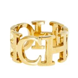 Pre Owned CH Carolina Herrera Gold Tone Between the Line Ring EU 54