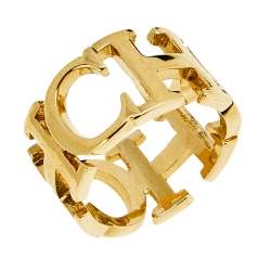 Pre Owned CH Carolina Herrera Gold Tone Between the Line Ring EU 54