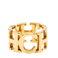 Carolina Herrera CH Gold Tone Between the Line Ring EU 54
