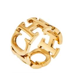 Carolina Herrera CH Gold Tone Between the Line Ring EU 54