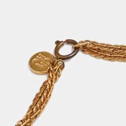 Pre Owned Carolina Herrera CH Faux Pearls Gold Tone Metal Necklace