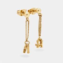 Pre Owned Carolina Herrera CH Gold Tone Metal Drop Earrings