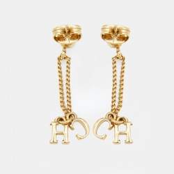 Pre Owned Carolina Herrera CH Gold Tone Metal Drop Earrings