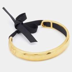 Pre Owned Carolina Herrera CH Gold Tone Ribbon Tie-Up Cuff Bracelet