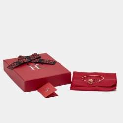 Pre Owned Carolina Herrera CH Key Logo Crystals Gold Tone Open Cuff Bracelet