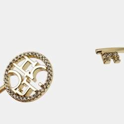 Pre Owned Carolina Herrera CH Key Logo Crystals Gold Tone Open Cuff Bracelet