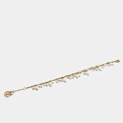 Pre Owned Carolina Herrera Faux Pearl Gold Tone Double Chain Bracelet