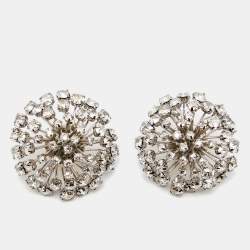 Pre Owned Carolina Herrera CH Crystals Two Tone Earrings