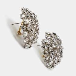 Pre Owned Carolina Herrera CH Crystals Two Tone Earrings