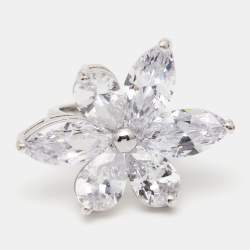 Pre Owned Carolina Herrera CH Crystal Jasmine Silver Tone Ring Size 52