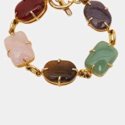 Pre Owned Carolina Herrera CH Multicolored Gemstones Gold Tone Bracelet