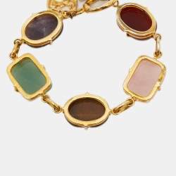 Pre Owned Carolina Herrera CH Multicolored Gemstones Gold Tone Bracelet