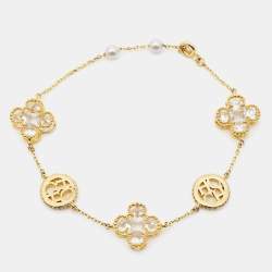 Pre Owned Carolina Herrera CH Crystal Gold Tone Bracelet