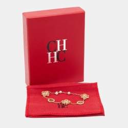 Pre Owned Carolina Herrera CH Crystal Gold Tone Bracelet