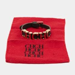  Carolina Herrera CH Green Leather Logo Wrap Bracelet