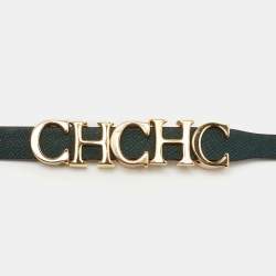  Carolina Herrera CH Green Leather Logo Wrap Bracelet