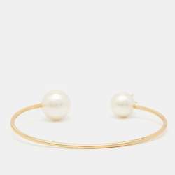 Pre Owned Carolina Herrera Faux Pearl Crystals Gold Tone Bracelet