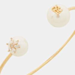 Pre Owned Carolina Herrera Faux Pearl Crystals Gold Tone Bracelet