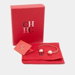 Pre Owned Carolina Herrera Faux Pearl Crystals Gold Tone Bracelet