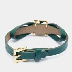 Pre Owned CH Carolina Herrera Black Leather Logo Bow Bracelet