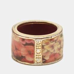 Carolina Herrera CH Enamel Gold Tone Ring Size 54