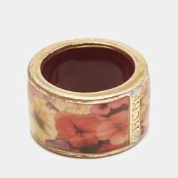 Carolina Herrera CH Enamel Gold Tone Ring Size 54