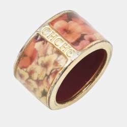 Carolina Herrera CH Enamel Gold Tone Ring Size 54