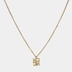 مملوكة مسبقًا CH Carolina Herrera Crystal Logo Pendant Gold Tone Necklace