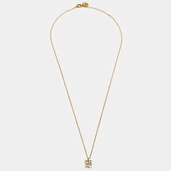 مملوكة مسبقًا CH Carolina Herrera Crystal Logo Pendant Gold Tone Necklace
