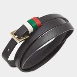 Carolina Herrera UAE National Day Leather Gold Tone Wrap Bracelet