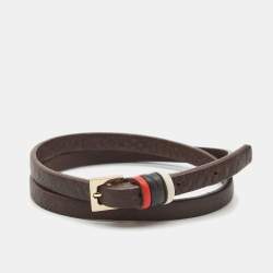 Pre Owned Carolina Herrera UAE National Day Leather Gold Tone Wrap Bracelet