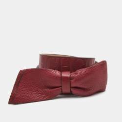 Carolina Herrera Red Logo Embossed Leather Bow Waist Belt 80CM