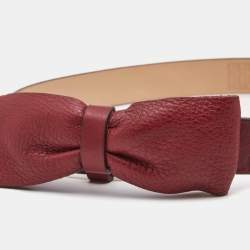 Carolina Herrera Red Logo Embossed Leather Bow Waist Belt 80CM