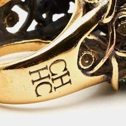 Carolina Herrera CH Crystals Gold Tone Ring Size 56