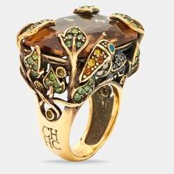 Carolina Herrera CH Crystals Gold Tone Ring Size 56