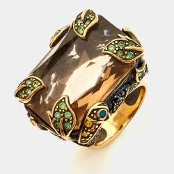 Carolina Herrera CH Crystals Gold Tone Ring Size 56