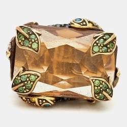 Carolina Herrera CH Crystals Gold Tone Ring Size 56