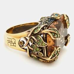 Carolina Herrera CH Crystals Gold Tone Ring Size 56