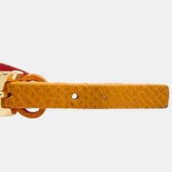 Pre Owned Carolina Herrera CH Logo Leather Gold Tone Double Tour Bracelet