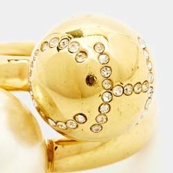 Carolina Herrera CH Faux Pearl Crystal Gold Tone Ring Size 49
