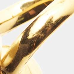 Carolina Herrera CH Faux Pearl Crystal Gold Tone Ring Size 49