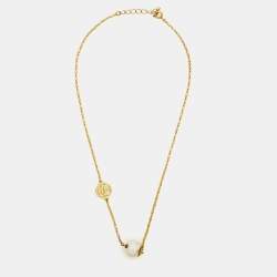 Pre Owned Carolina Herrera CH Faux Pearl Gold Tone Necklace