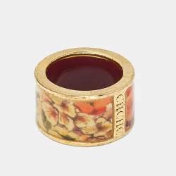 Pre Owned Carolina Herrera CH Enamel Gold Tone Ring Size 54