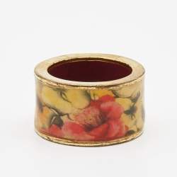 Pre Owned Carolina Herrera CH Enamel Gold Tone Ring Size 54