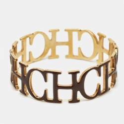 Carolina Herrera CH Motif Enamel Gold Tone Bangle Bracelet