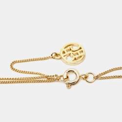 Pre Owned Carolina Herrera Faux Pearl Gold Tone Logo Double Strand Necklace